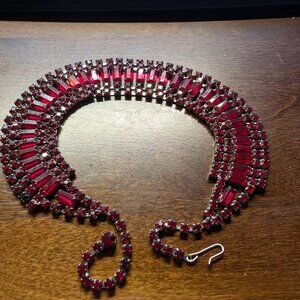 Vintage Red Rhinestone necklace, sparkly, glamorous